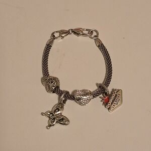 Brighton Beverly Glam Mesh Silver Charm Bracelet Hearts Butterfly Las Vegas 7.25